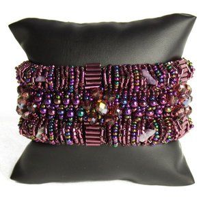 Czech Glass Bugle Bead Bracelet Iridescent Purple